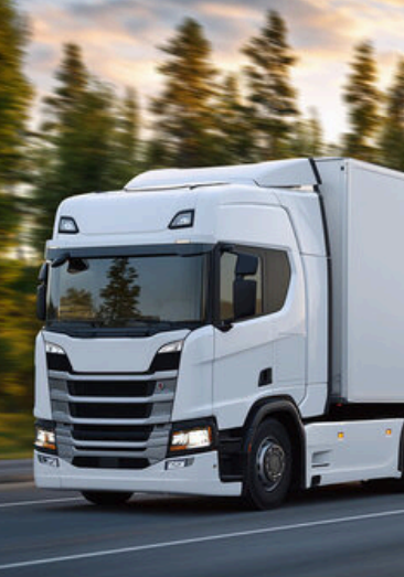 MS Cargo white truck on highway with motion blur